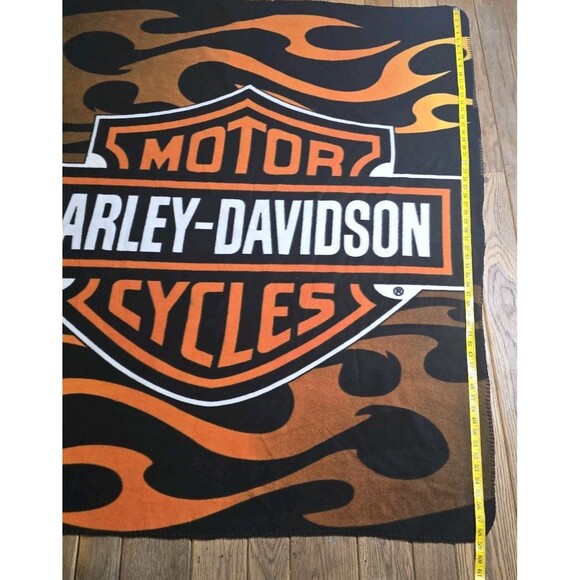 Harley Davidson Motorcycles Black Orange Flame Fleece Throw Blanket *Flaw - Picture 7 of 8